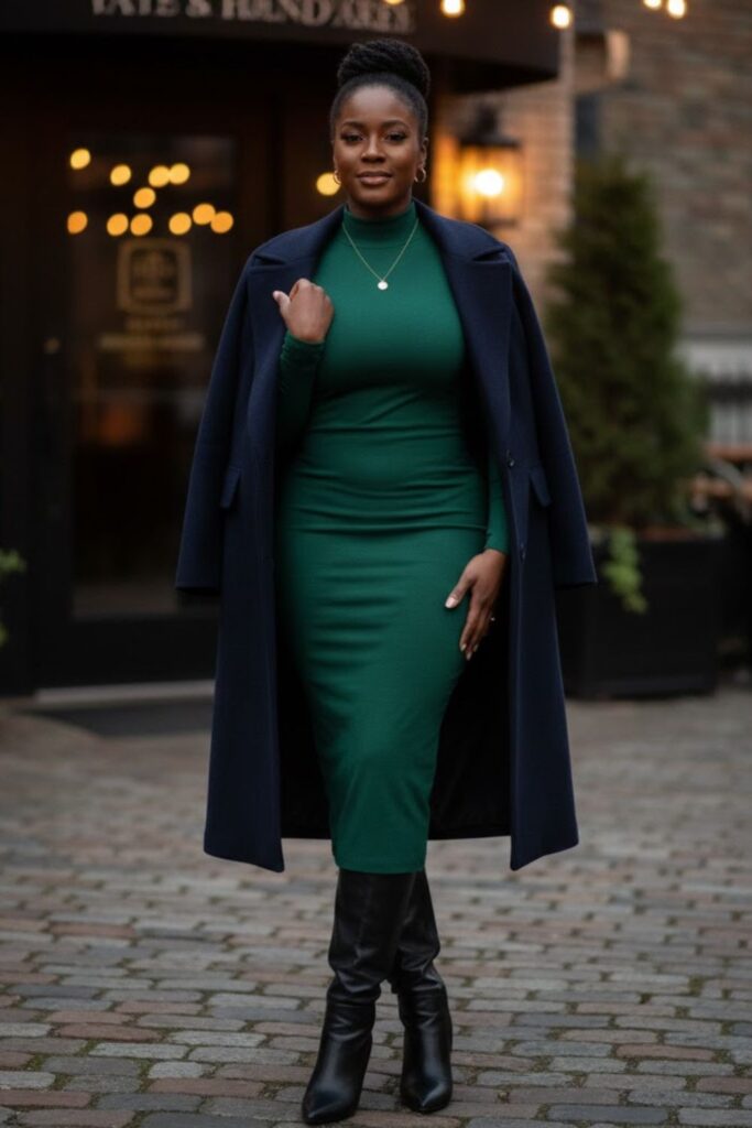 14. Long Sleeve Bodycon Dress with Knee-High Boots