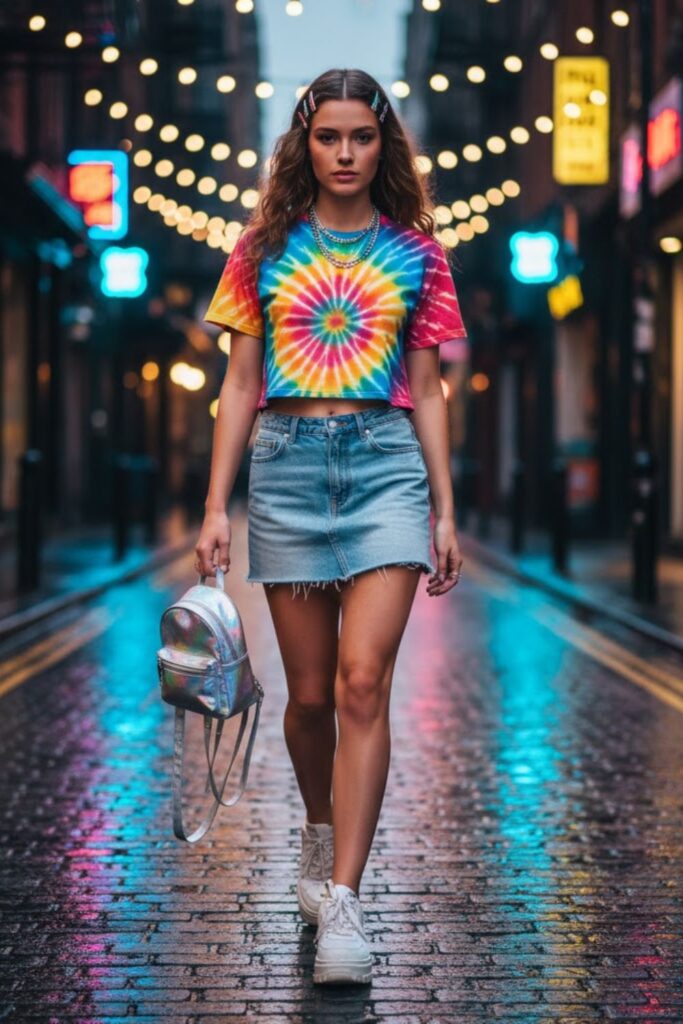 14. Mini Skirt with Tie-Dye Top