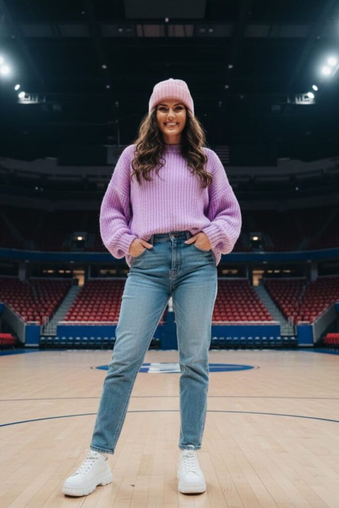 14. Oversized Sweater with Straight Jeans and Beanie