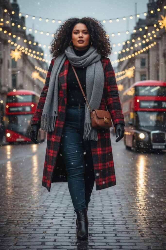 14. Plaid Coat with Jeans and Ankle Boots