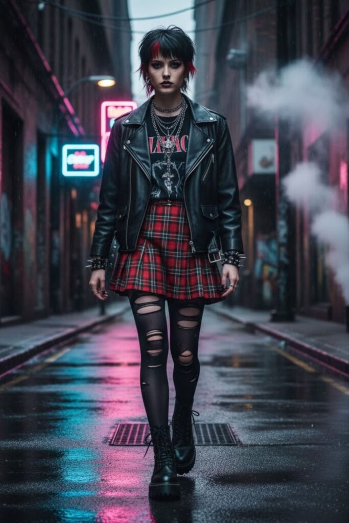 14. Plaid Skirt with Layered Top and Coat