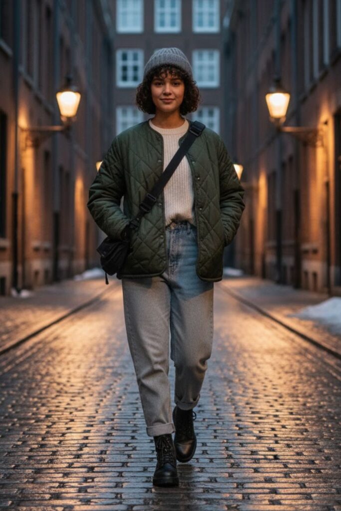 14. Quilted Jacket and Combat Boots