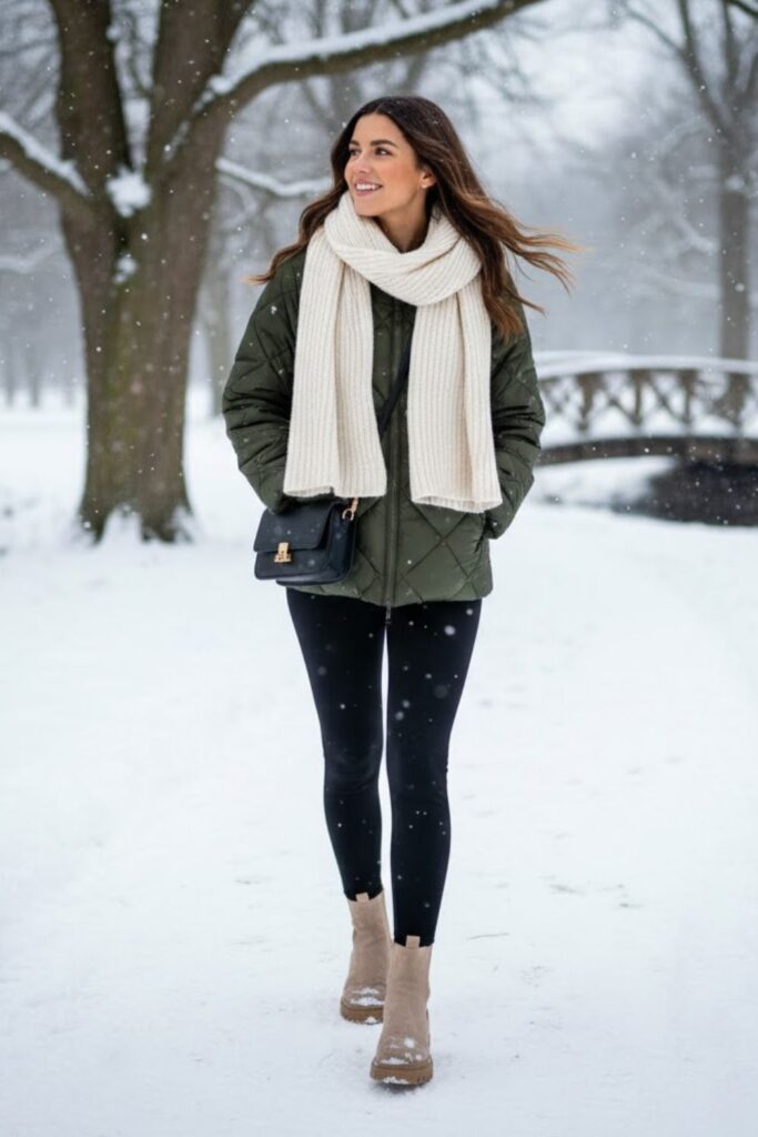 14. Quilted Jacket and Knit Scarf