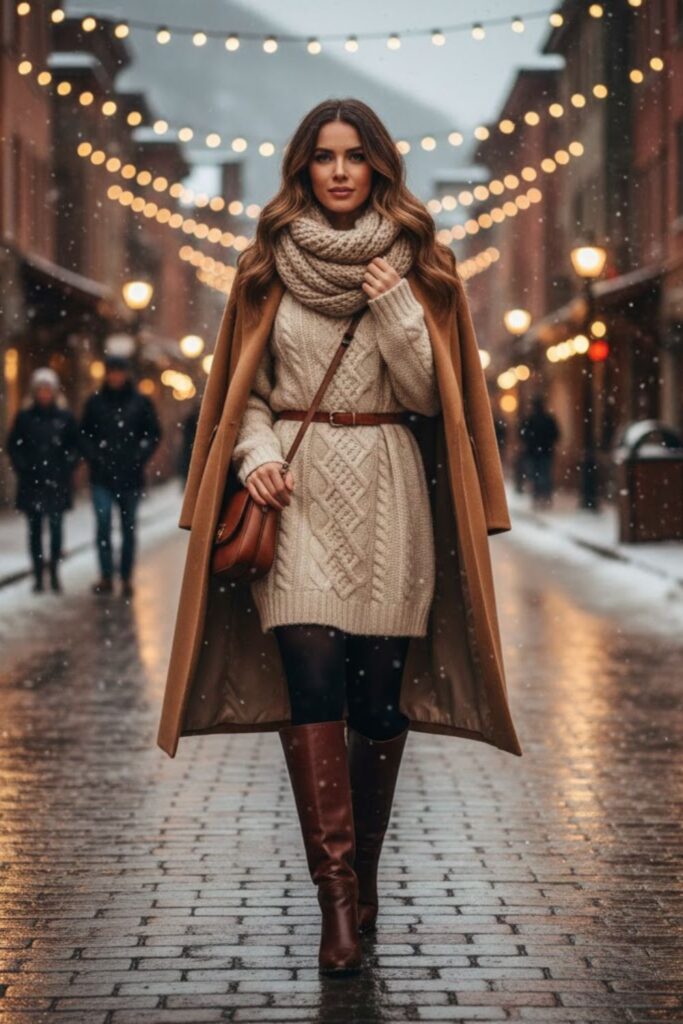 14. Sweater Dress with Knee-High Boots