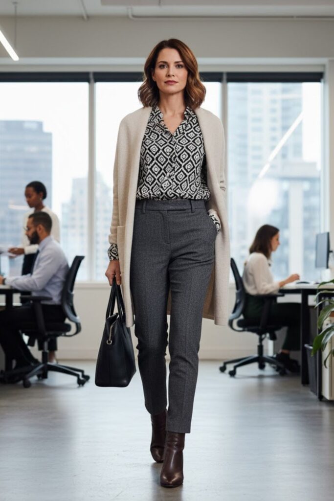 14. Wool Trousers with Printed Blouse