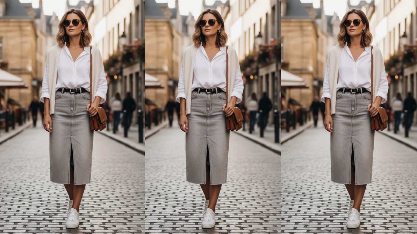 15 Grey Denim Midi Skirt Outfit Ideas for Effortless Chic Style