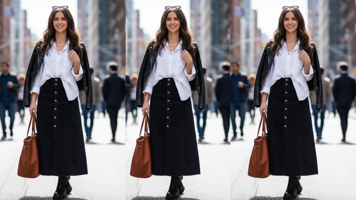 15 Long Black Denim Skirt Outfit Ideas for Effortless Everyday Style