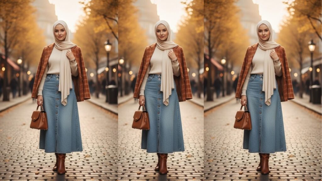 15 Long Denim Skirt Outfit Hijab Ideas