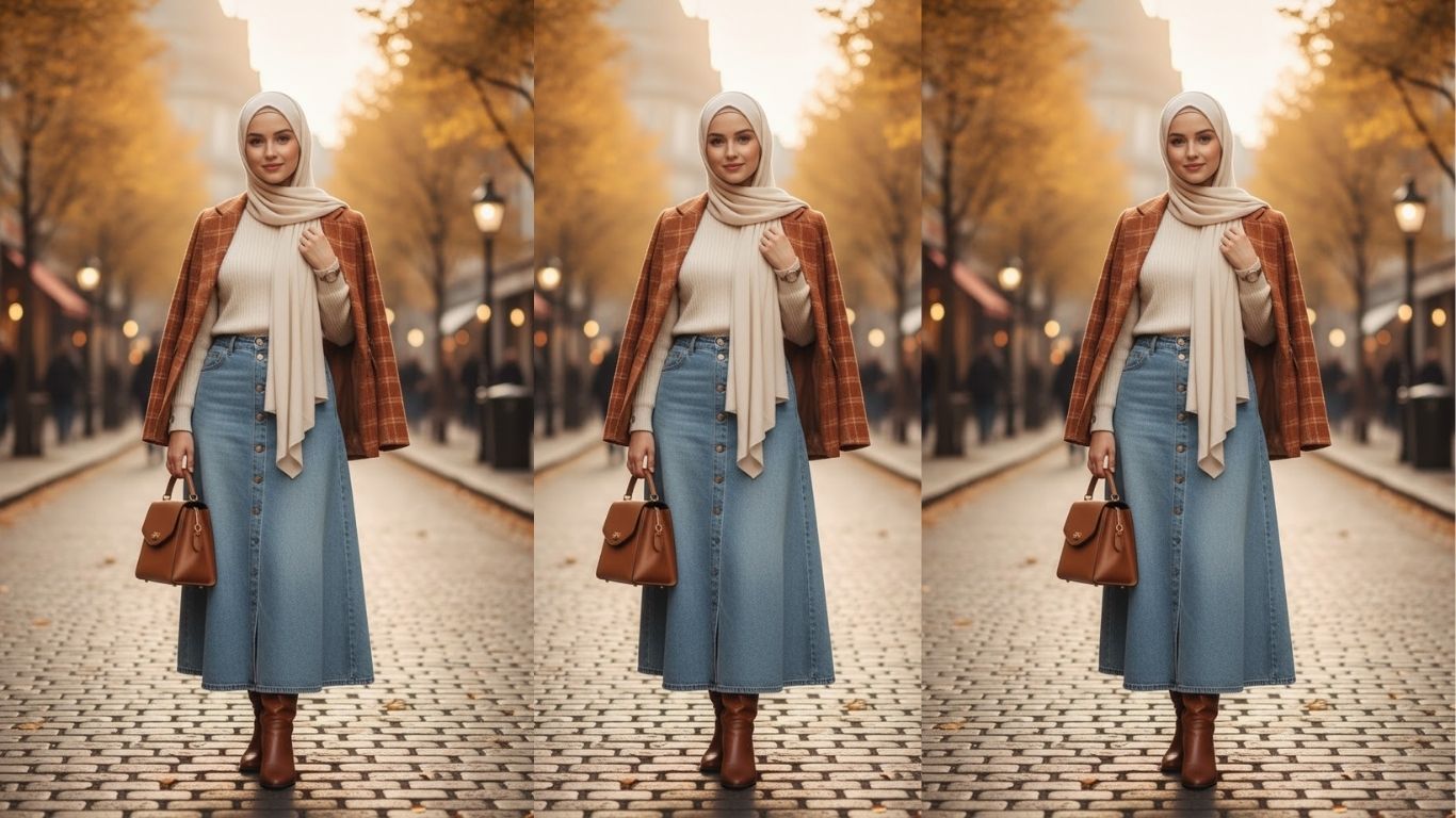 15 Long Denim Skirt Outfit Hijab Ideas for Effortless Modest Style