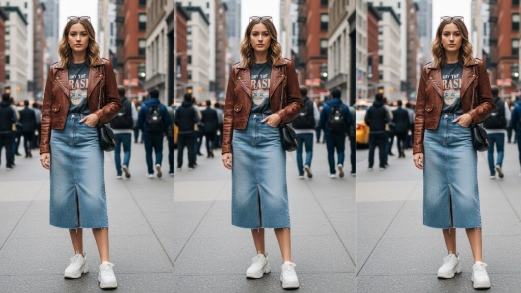 15 Midi Denim Skirt Outfit Street Style Ideas
