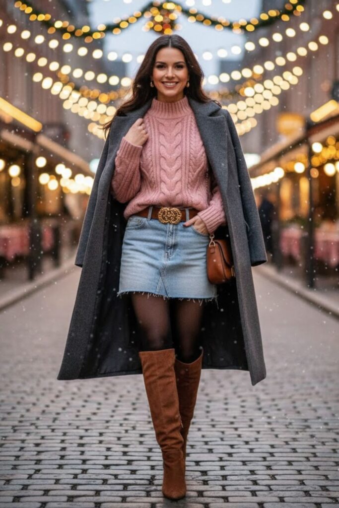 15. Cable-Knit Sweater and Statement Belt