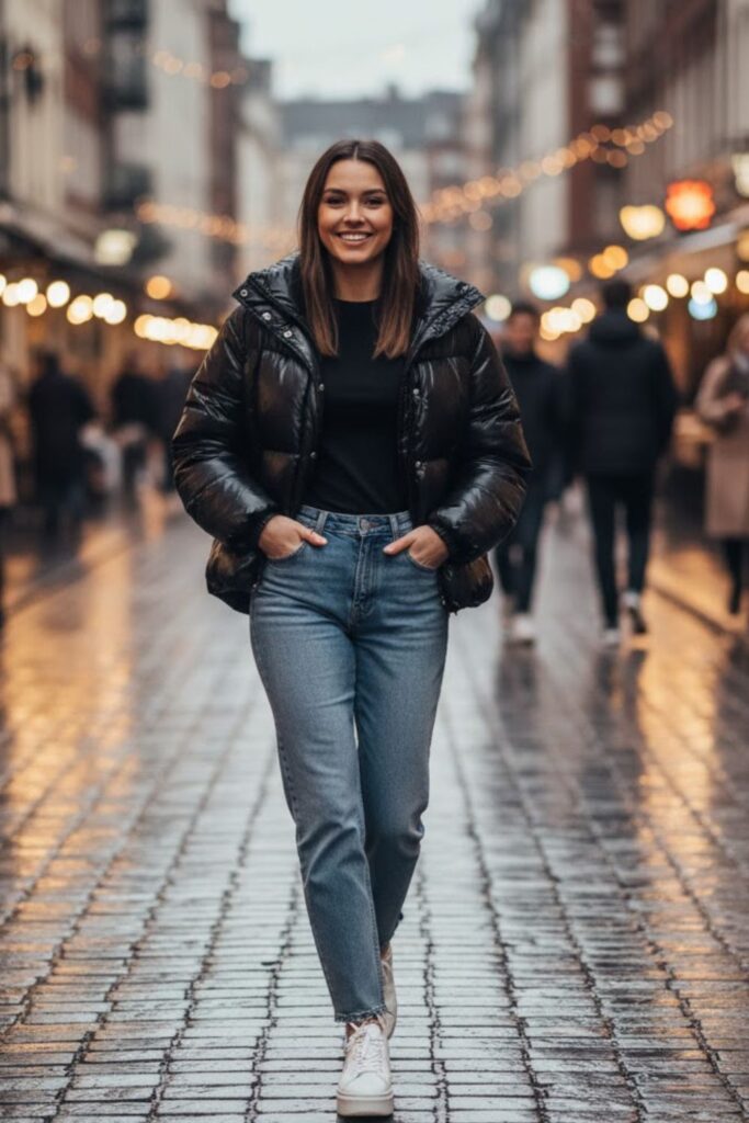 15. Casual Chic with Puffer Jacket and Jeans