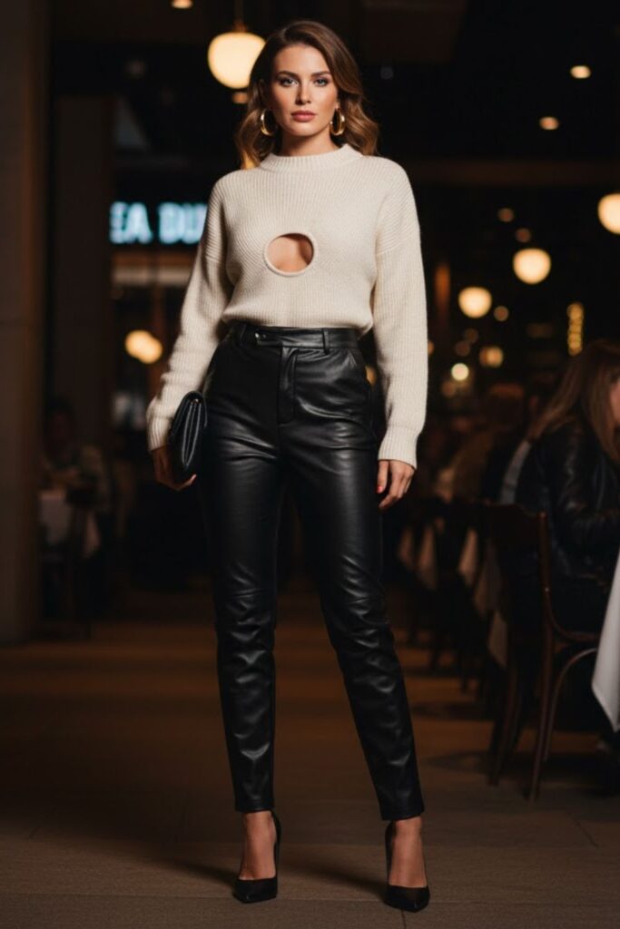 15. Cut-Out Sweater and High-Waisted Pants