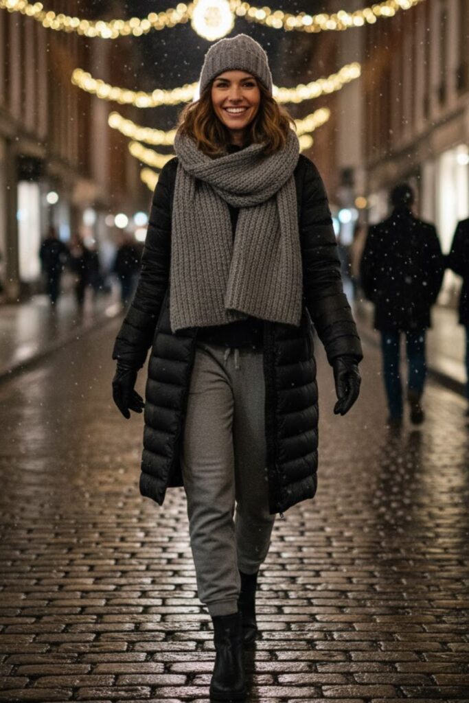 15. Down Jacket with Scarf and Joggers