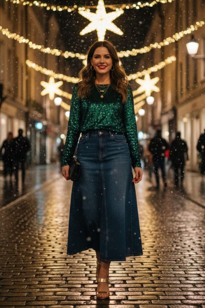 15. Evening Glam with a Statement Top