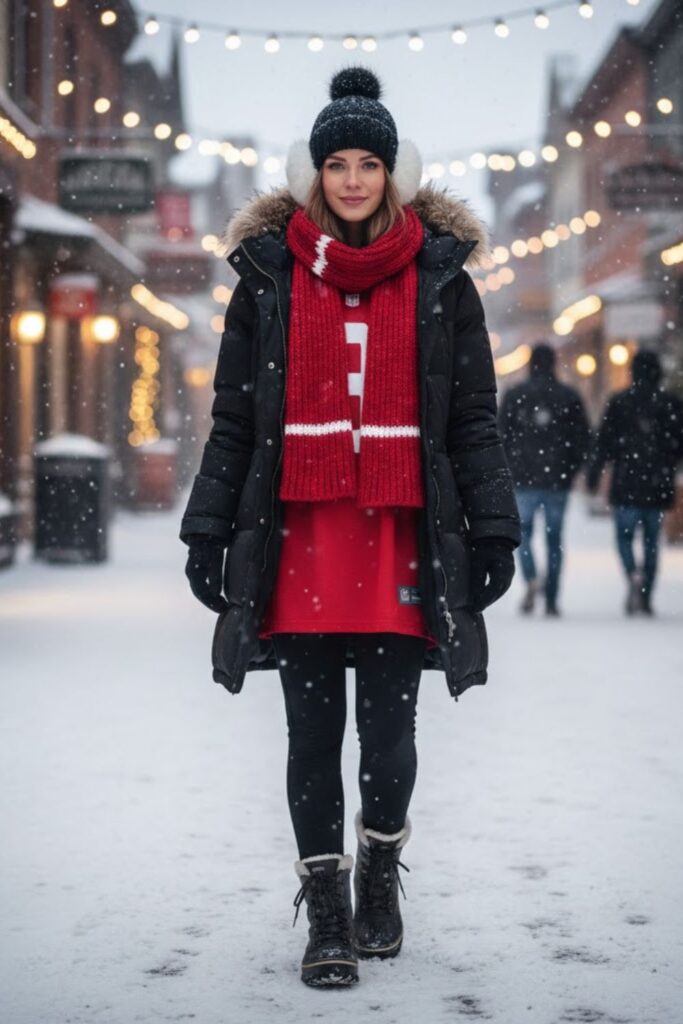 15. Football Jersey with Thermal Layers and Snow Boots
