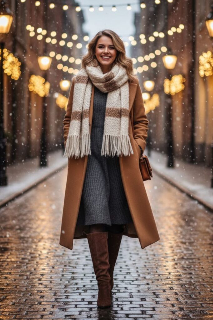15. Long Wool Coat Over Knit Dress