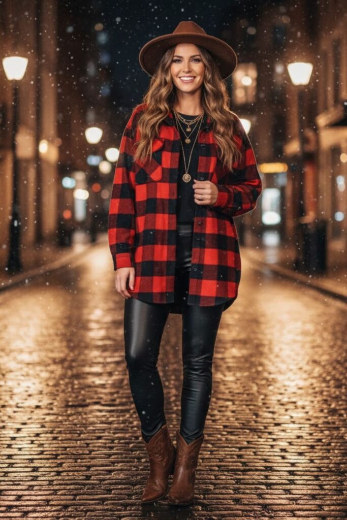 15. Oversized Flannel and Faux Leather Leggings