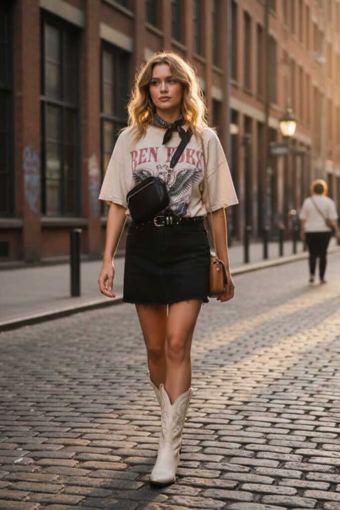 15. Oversized Tee and Cowboy Boots