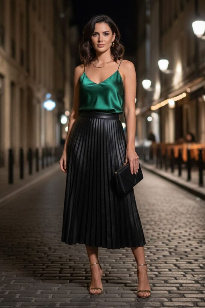 15. Satin Cami and Statement Heels