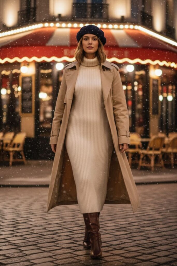 15. Trench Coat with Midi Dress
