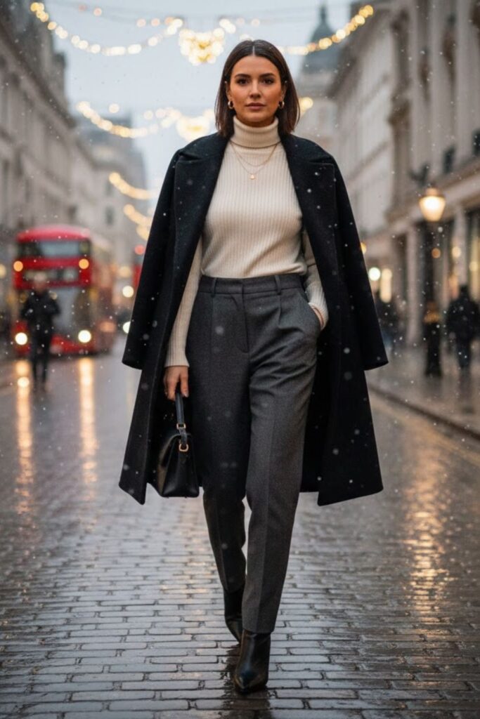 15. Turtleneck with Oversized Coat and Trousers