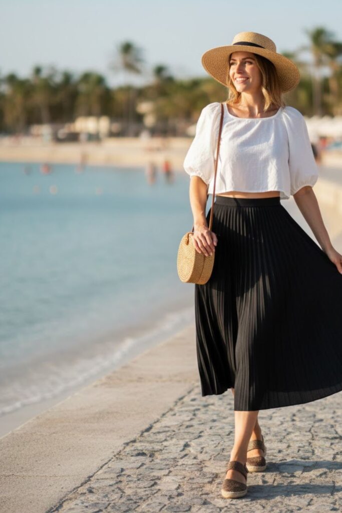 2. Cropped Blouse and Pleated Midi Skirt