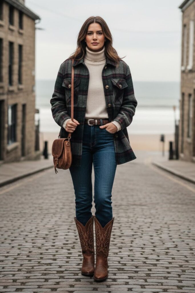 2. Denim Jeans and Turtleneck Combo