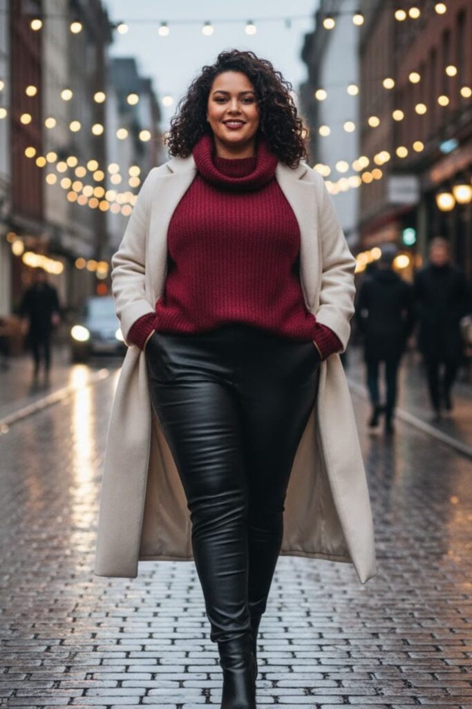 2. Faux Leather Leggings and Oversized Sweater