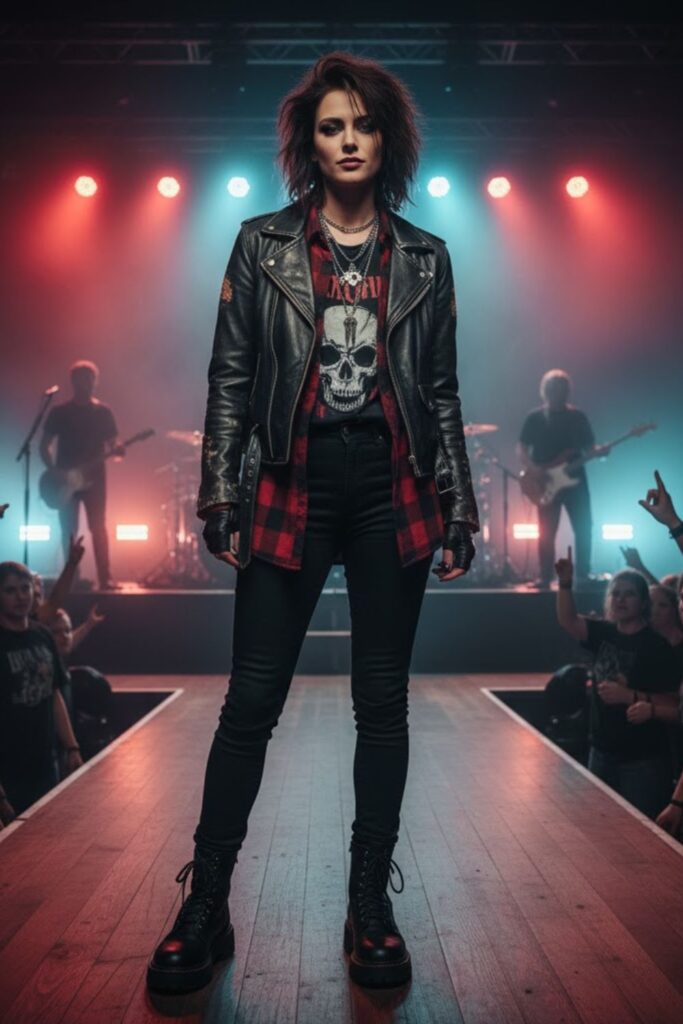 2. Grunge-Inspired Flannel and Leather
