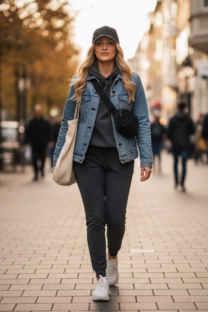 2. Hoodie with Denim Jacket and Slim Jeans