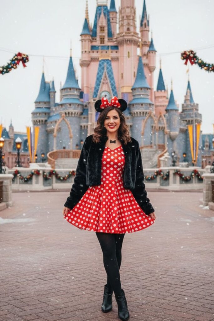 2. Minnie Mouse Polka Dot Dress with Tights