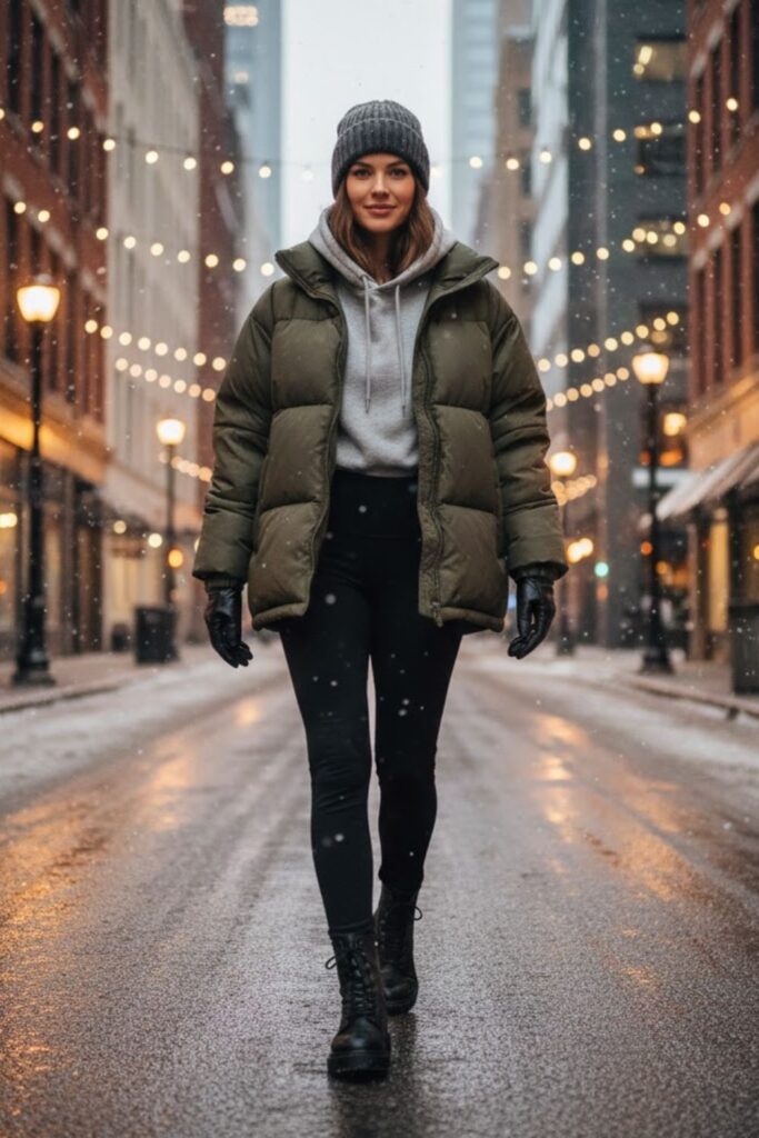 2. Oversized Puffer Jacket with Leggings