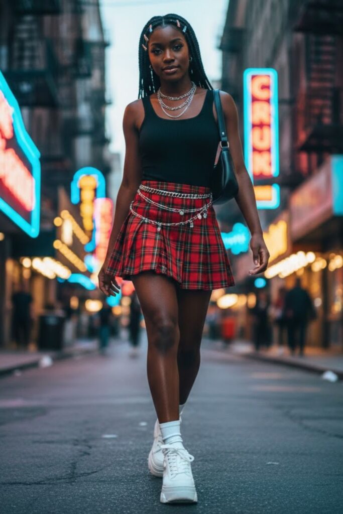 2. Plaid Mini Skirt with Tank Top