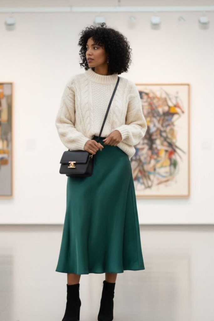 2. Satin Skirt with Oversized Sweater