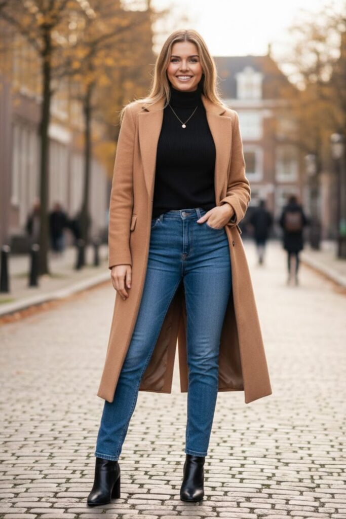 2. Straight-Leg Jeans with Long Wool Coat