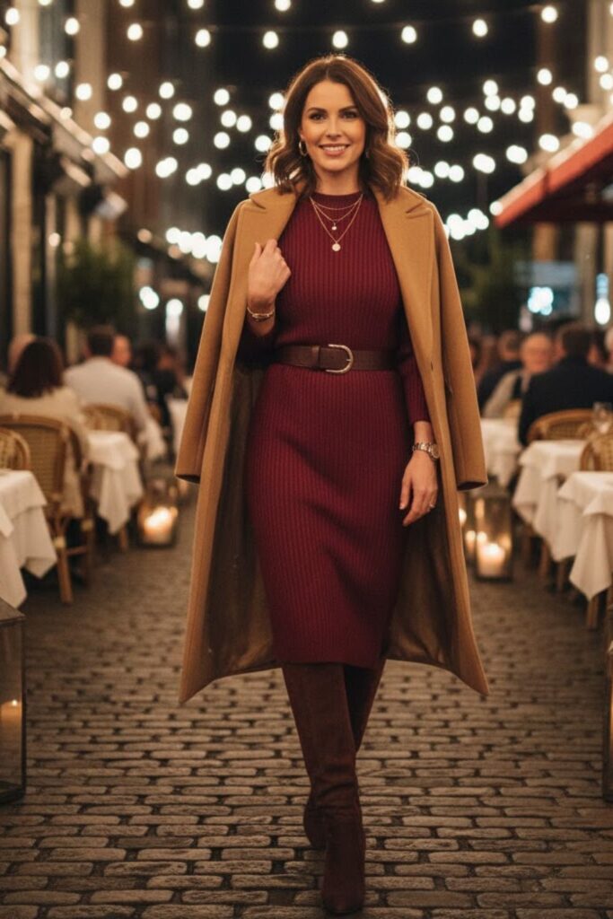 2. Sweater Dress and Knee-High Boots