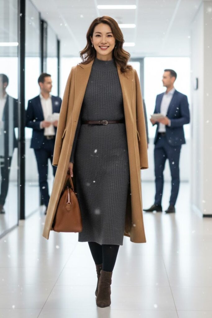 2. Sweater Dress with Belt and Tights