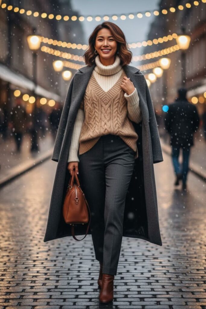 2. Turtleneck Under Cable-Knit Sweater Vest
