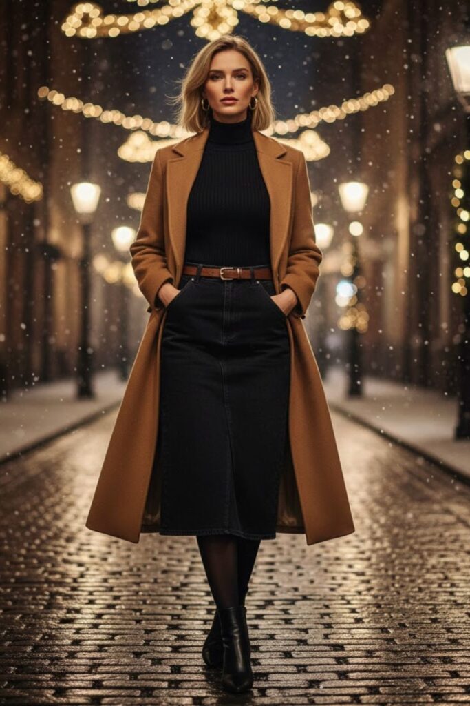 2. Turtleneck and Long Wool Coat