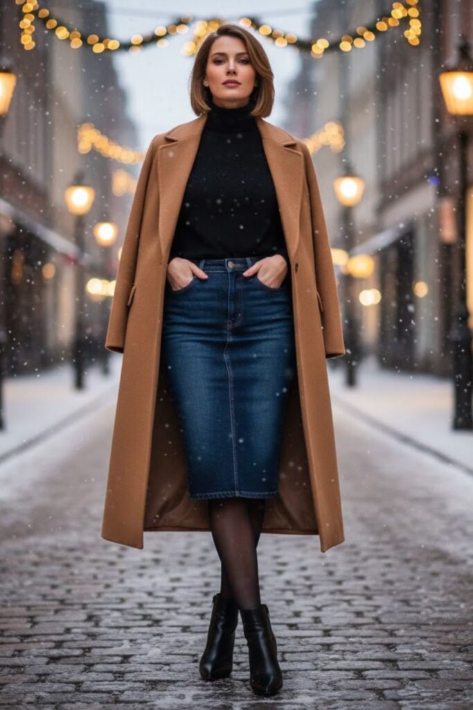 2. Turtleneck and Long Wool Coat