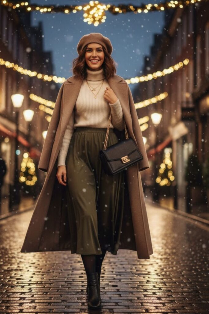 2. Turtleneck and Midi Skirt