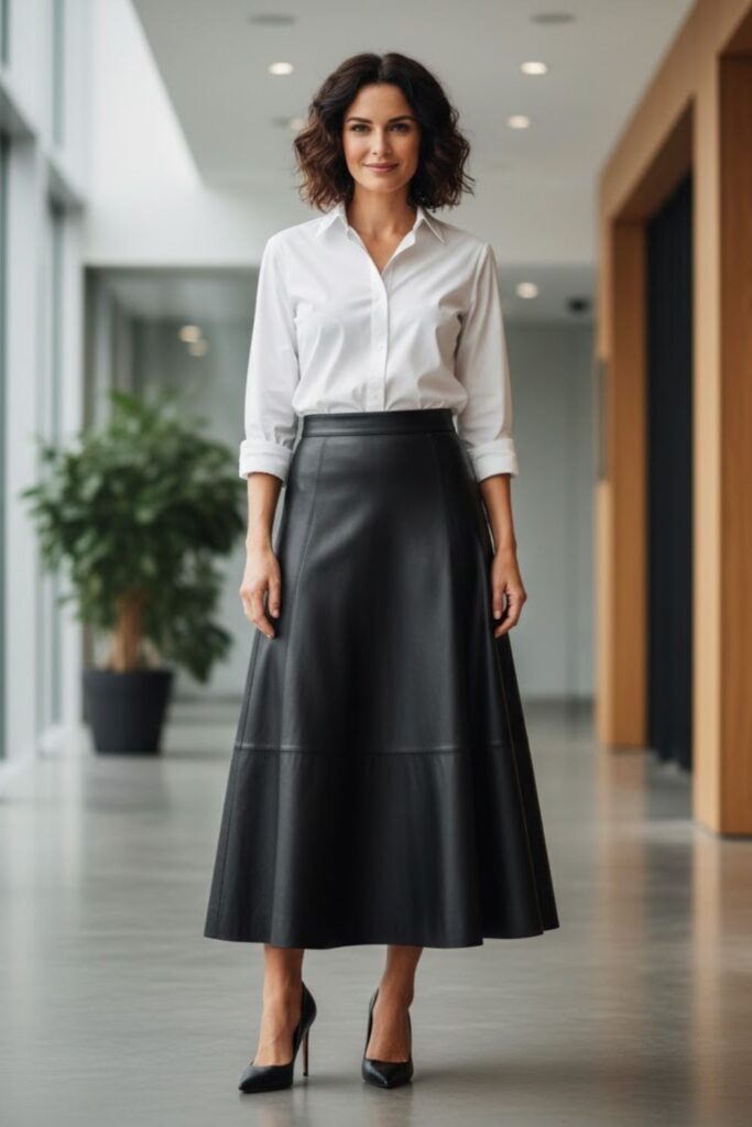 2. White Button-Down Shirt and Heels