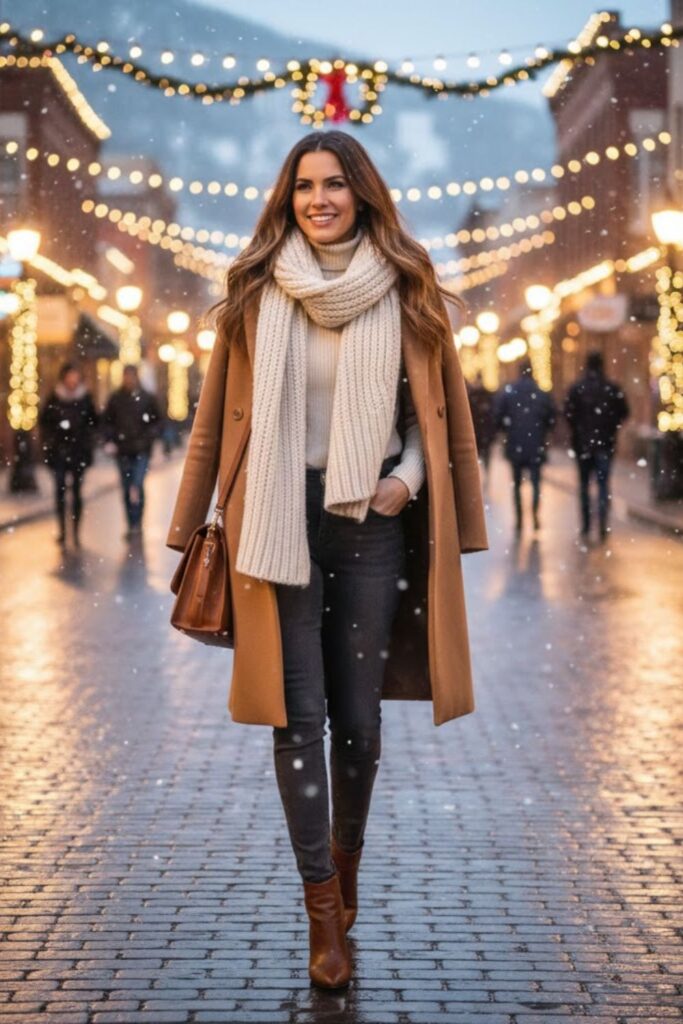 2. Wool Coat with Turtleneck Sweater and Skinny Jeans