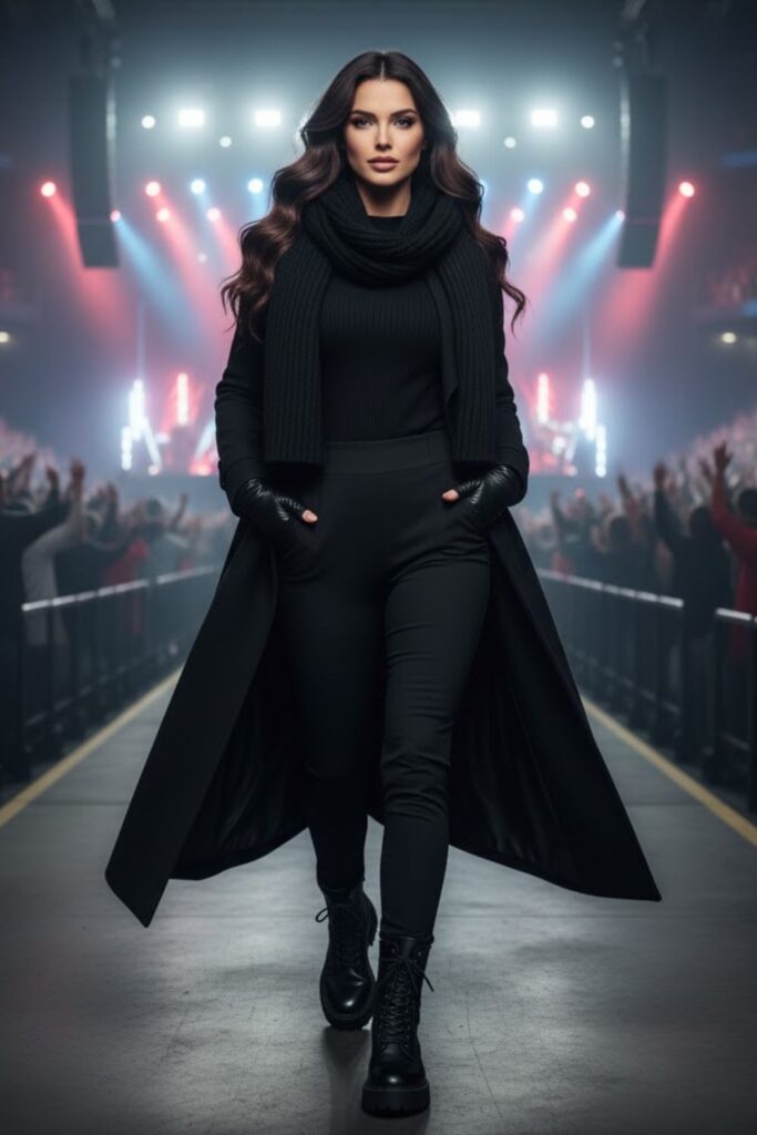 3. All-Black Chic With Long Trench and Combat Boots