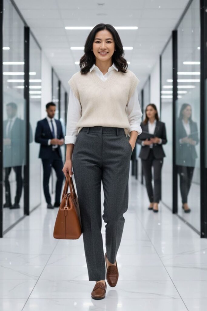 3. Button-Up Shirt with Cashmere Vest