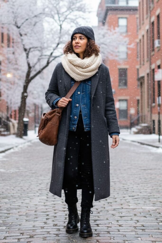 3. Denim Jacket Under Wool Coat