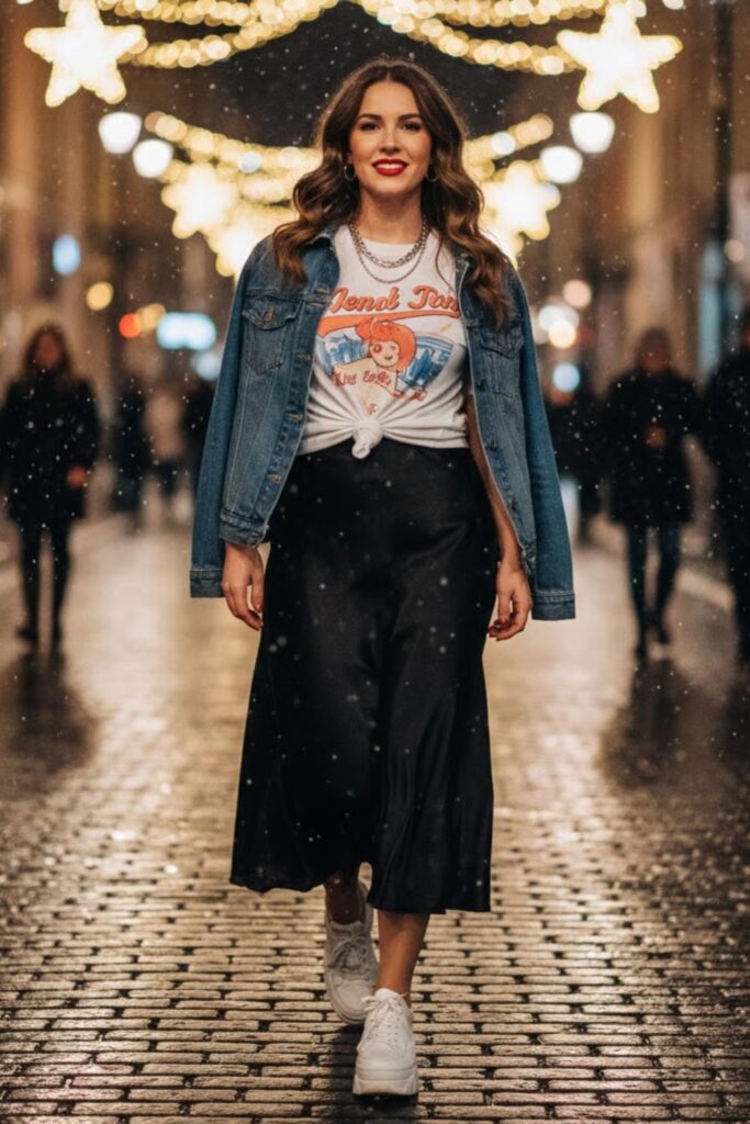 3. Denim Jacket and Graphic Tee Combo