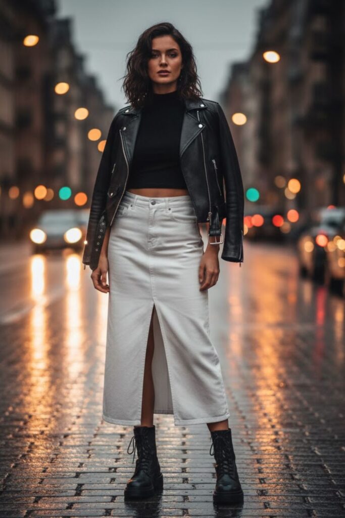 3. Edgy Vibe with a Black Leather Jacket
