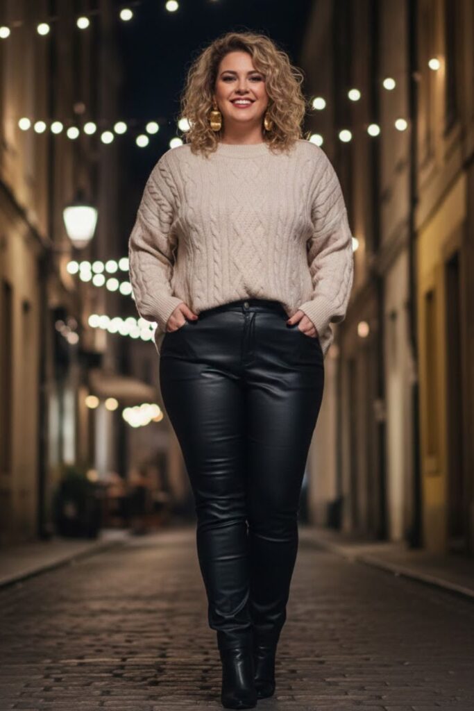 3. Faux Leather Pants and Oversized Sweater